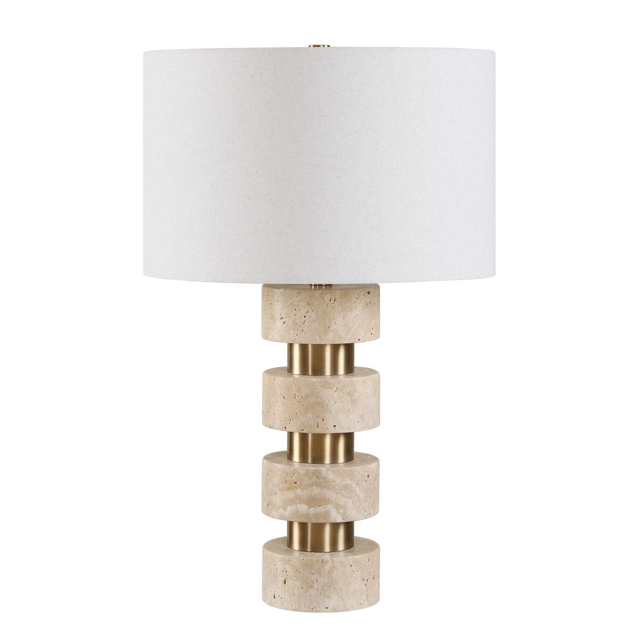 Makani - Travertine Table Lamp - Brass / Gold / White