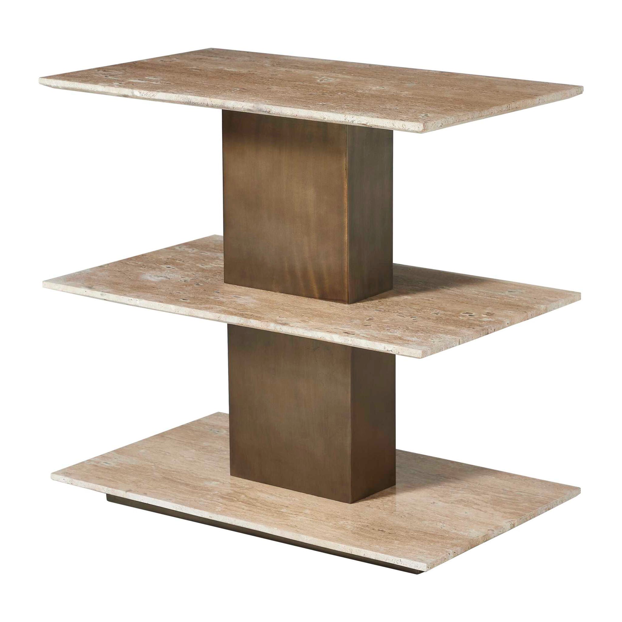 Travertini - 3 Tiered Accent Table - Bronze / Beige