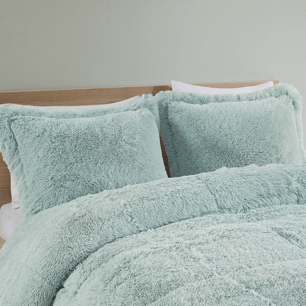 Malea - Twin Shaggy Long Comforter Mini Set - Aqua