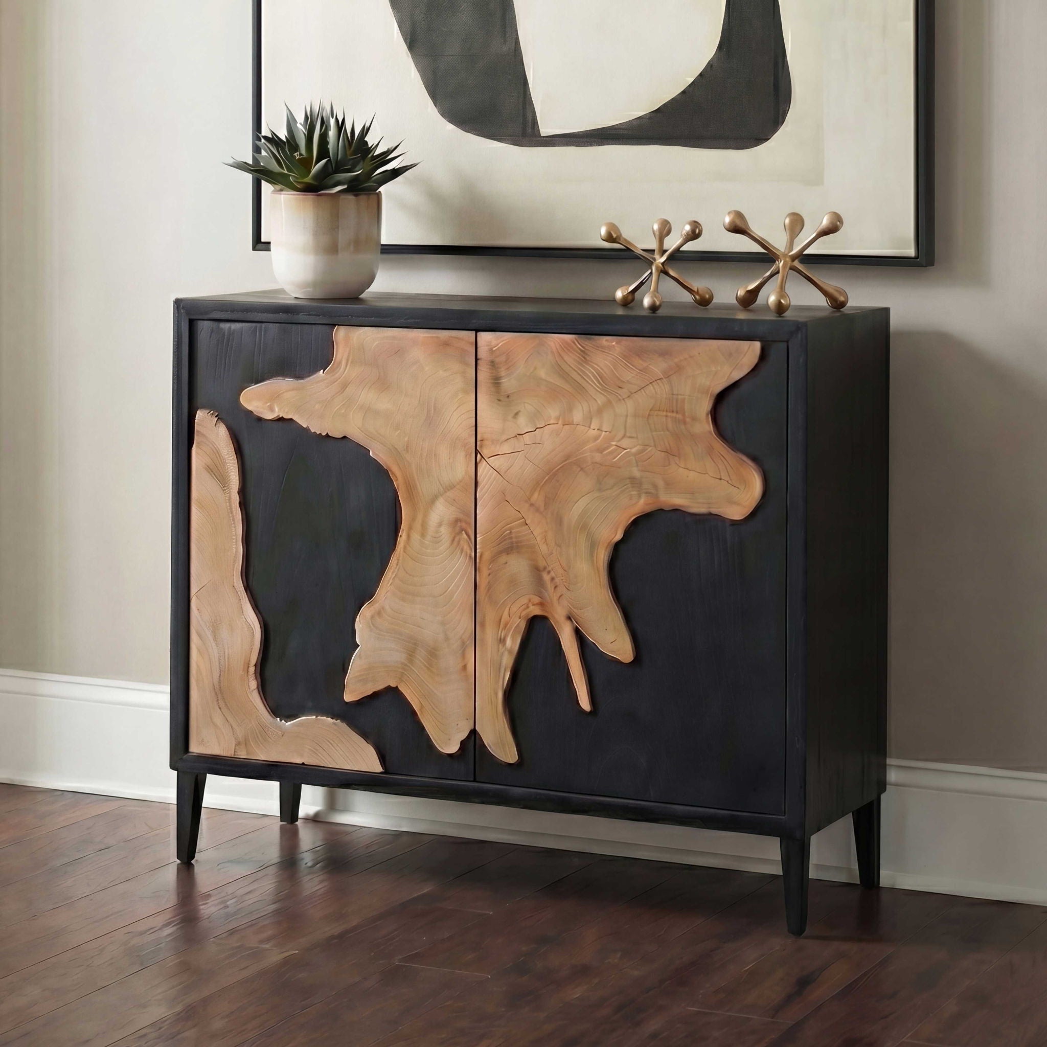Andrei - Teak Root 2 Door Cabinet - Black / Woodtone