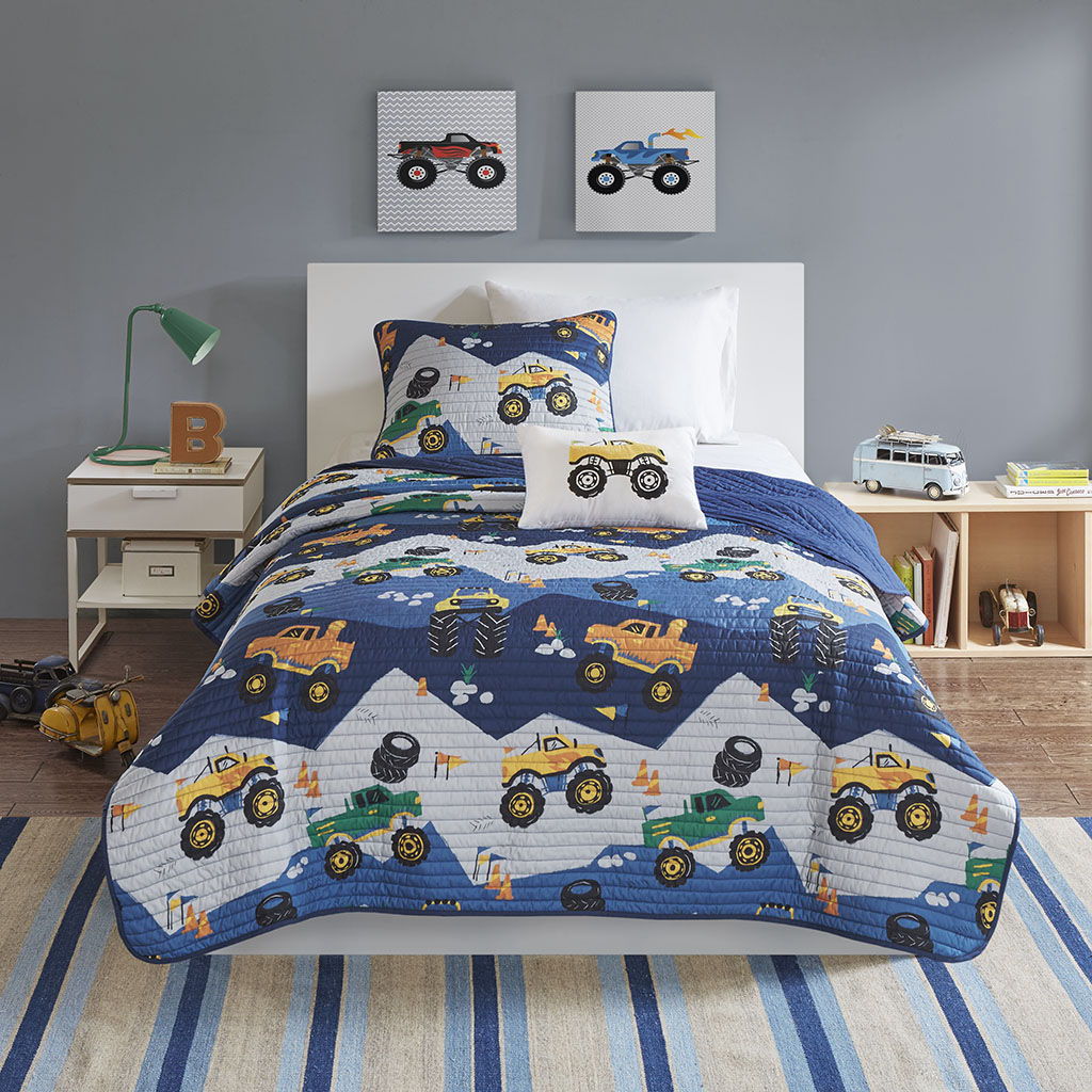Nash - Monster Truck Reversible Coverlet Set - Blue