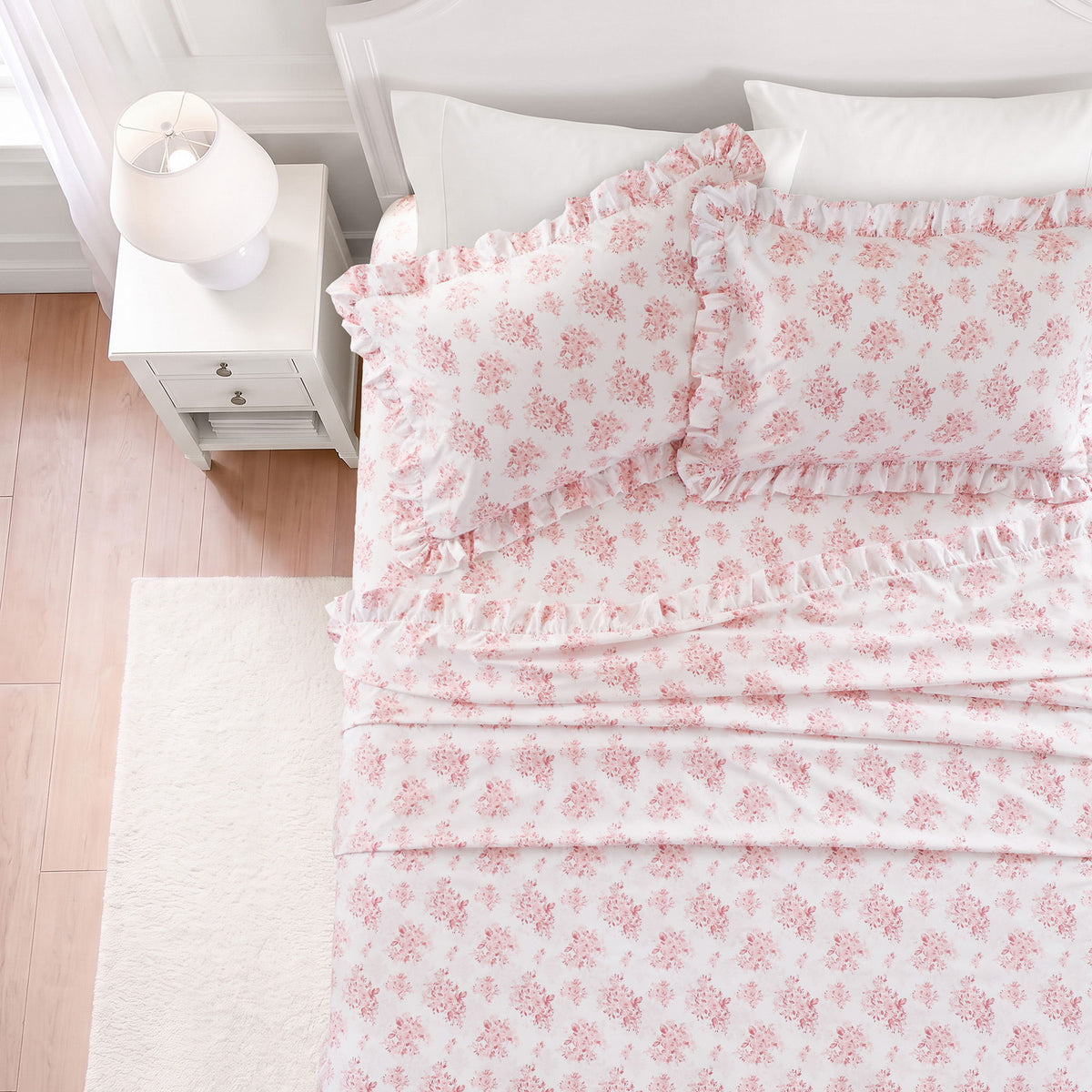Microfiber Ruffle - King Sheets - Pink Floral