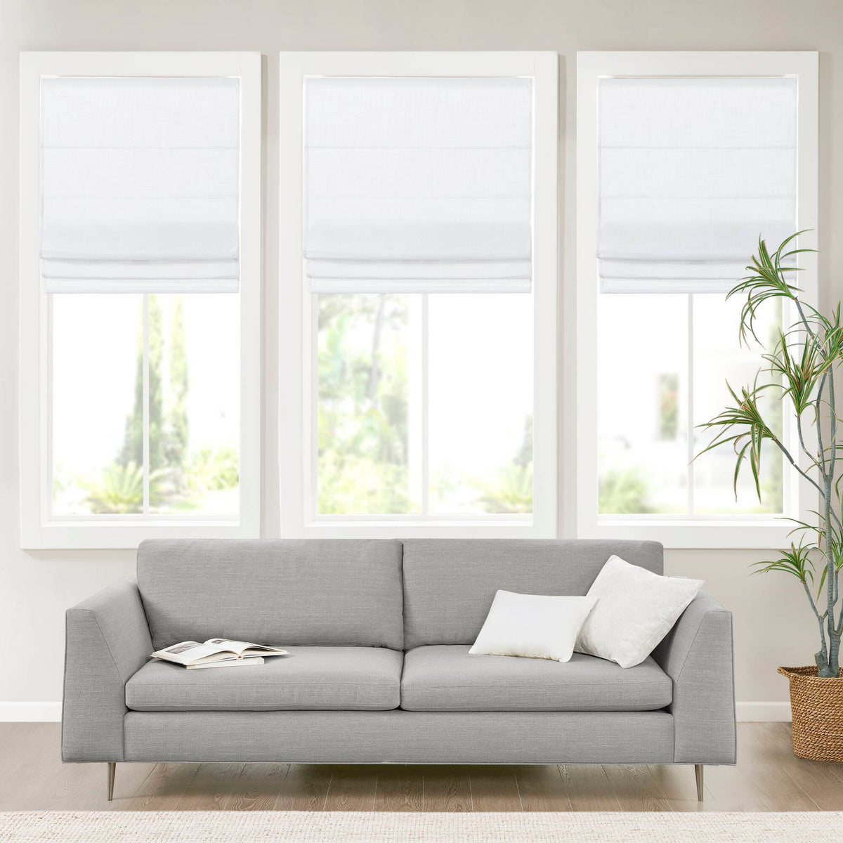 Kyler - 29x64" Linen Blend Light Filtering Cordless Roman Shade - White