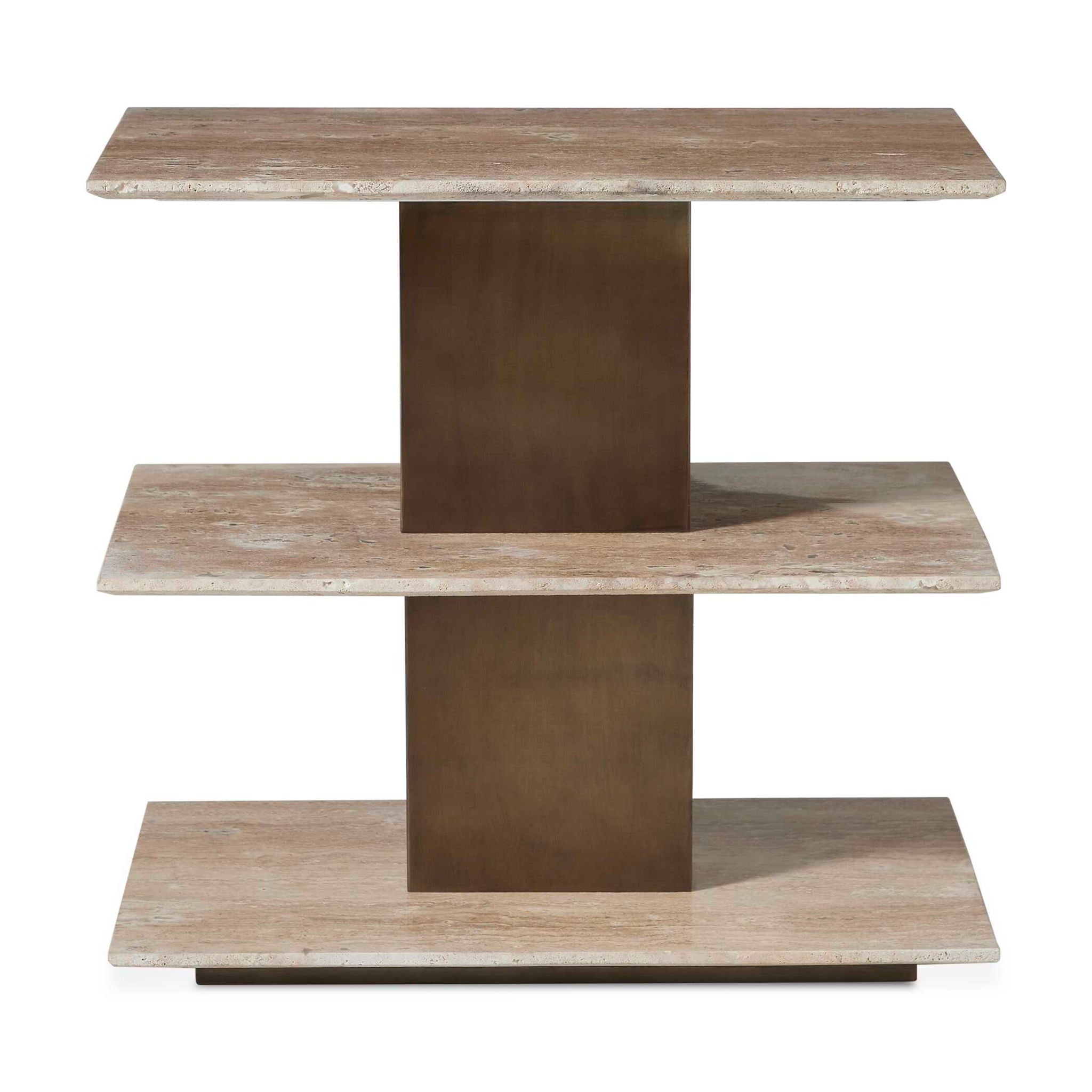 Travertini - 3 Tiered Accent Table - Bronze / Beige