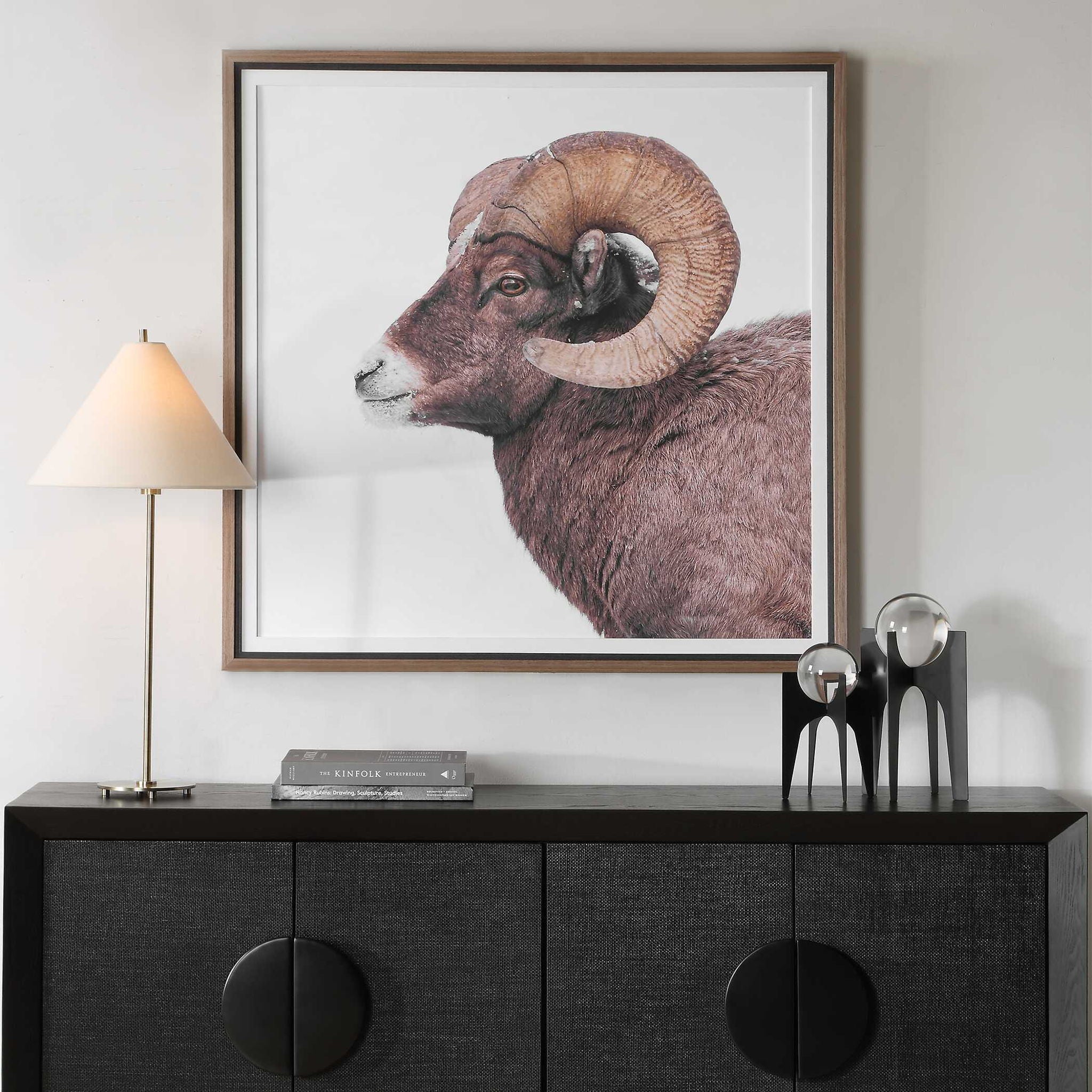 Big Horn - Sheep Framed Print - Black / Brown / White