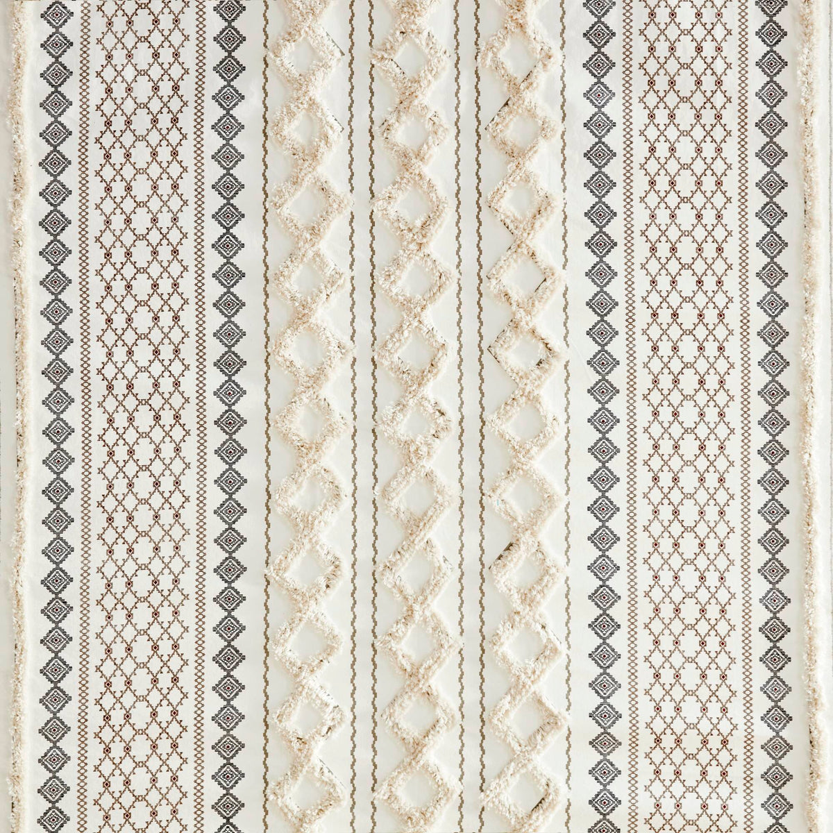 Imani - Printed Shower Curtain With Chenille - Ivory
