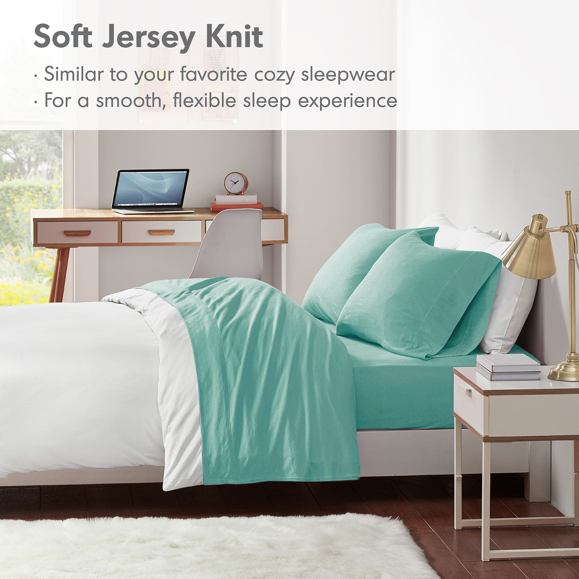 Cotton Blend Jersey Knit - All Season Sheet Set - Aqua