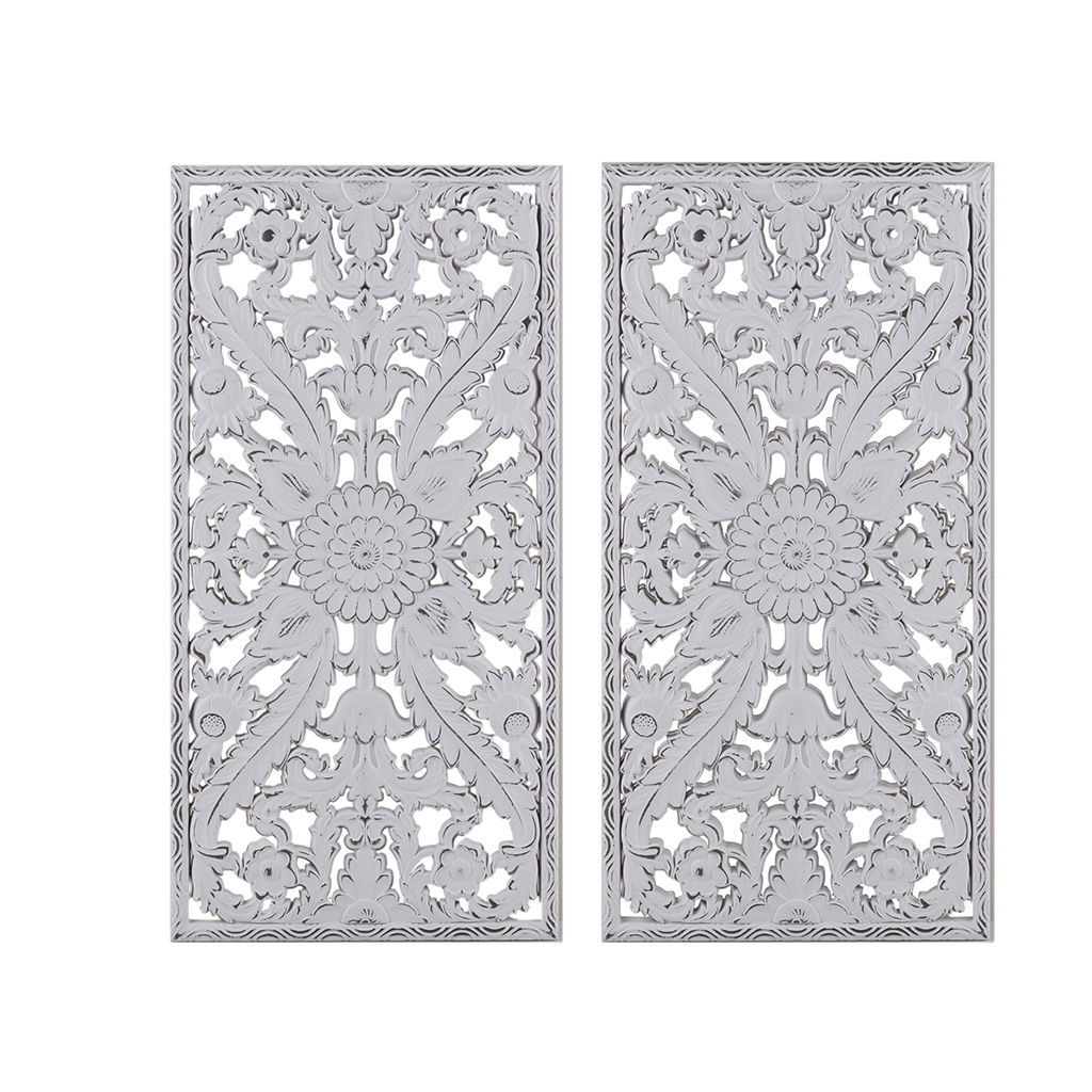 Botanical Panel - Carved Wall Decor (Set of 2) - White