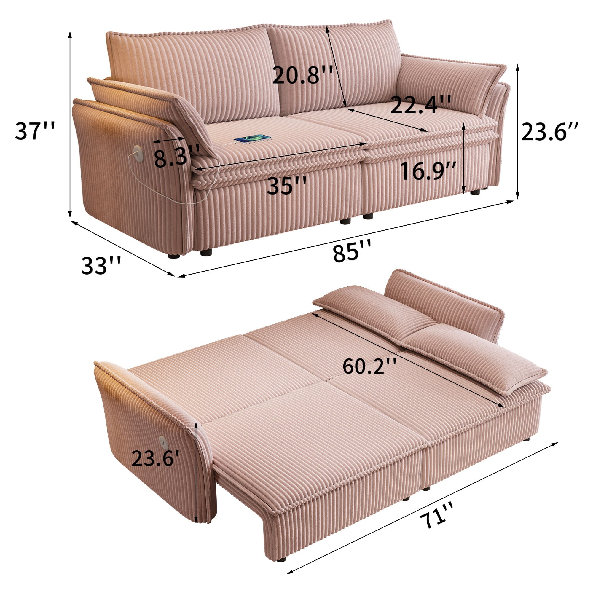 2 In 1 Convertible Sofa Bed, Multi Functional Living Room Furniture