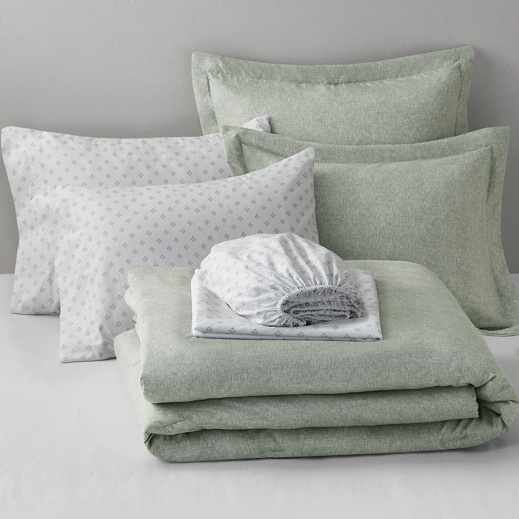 Camden - Twin/Twin Long Chambray Print Solid Comforter Set - Sage Green