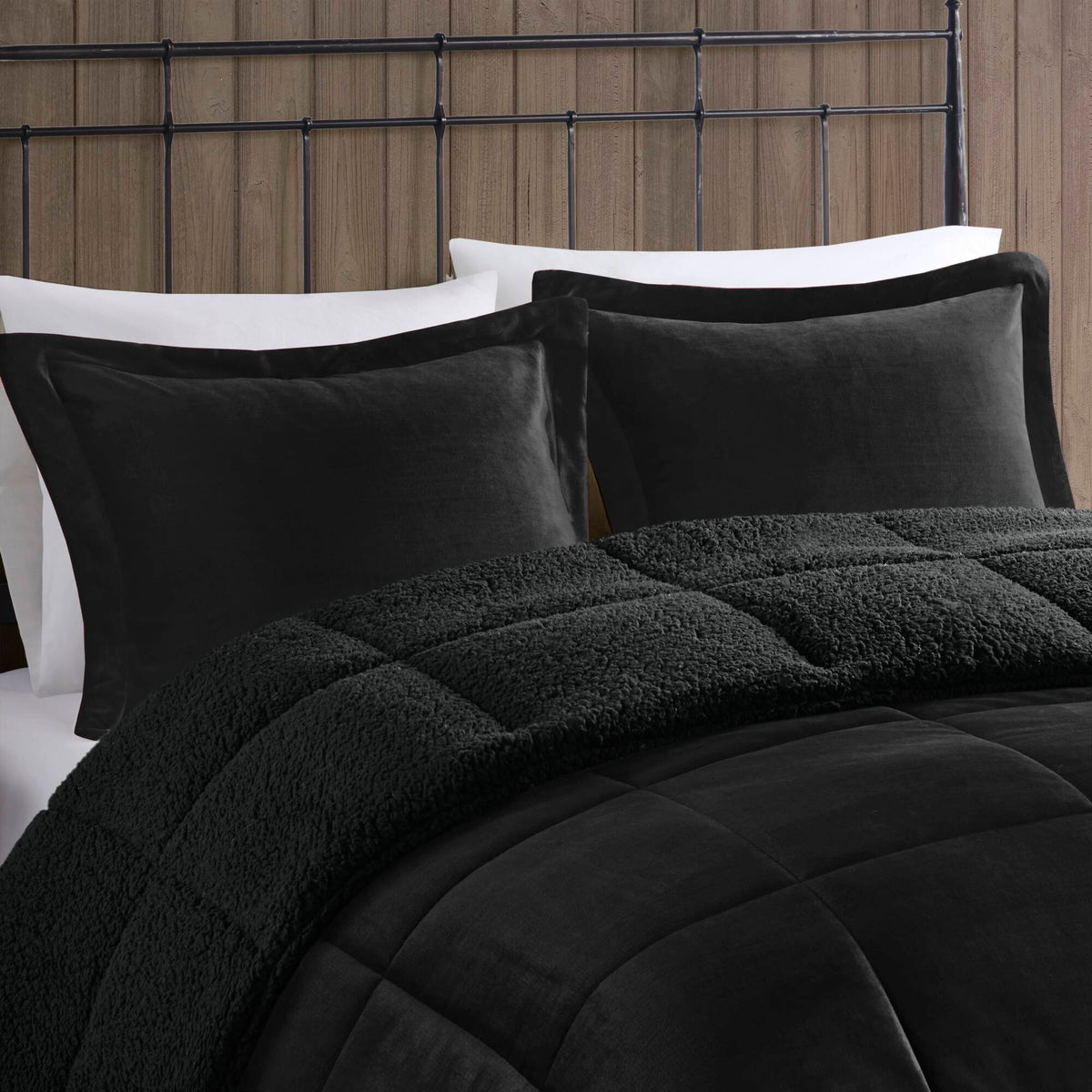 Alton - King Plush Sherpa Down Alternative Comforter Set - Black