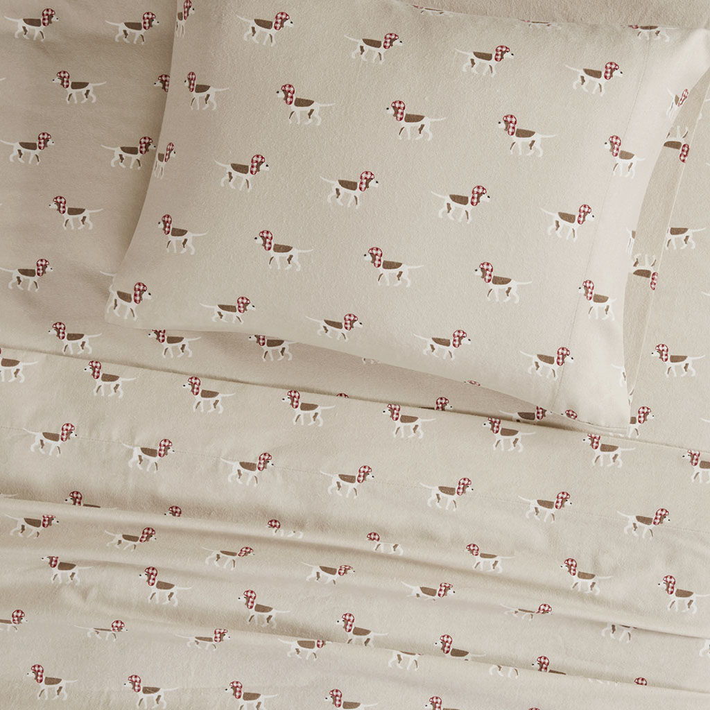 Flannel - Twin Sheet Set - Tan Dog