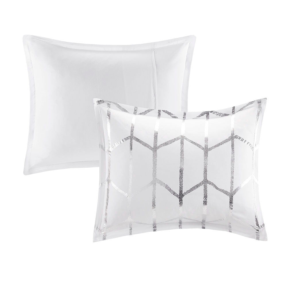 Raina - Metallic Printed Comforter Set - White / Silver