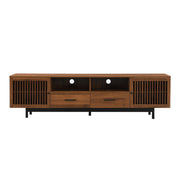 TV Stand, Media Console With 2 Drawers, Soft Closing Slatted Doors, Living Room Entertainment Center - Walnut
