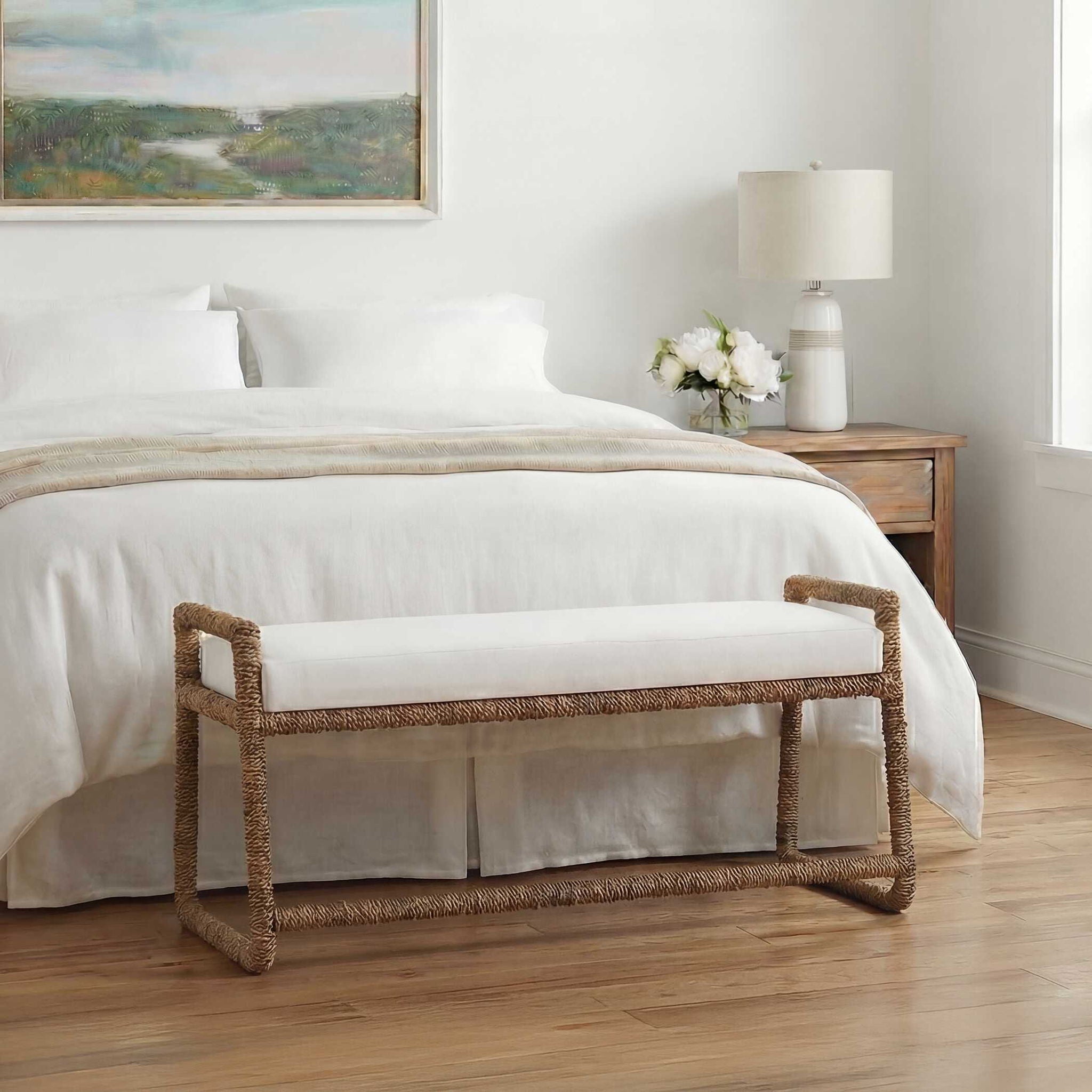 Araiza - Fabric Bench - Brown / White