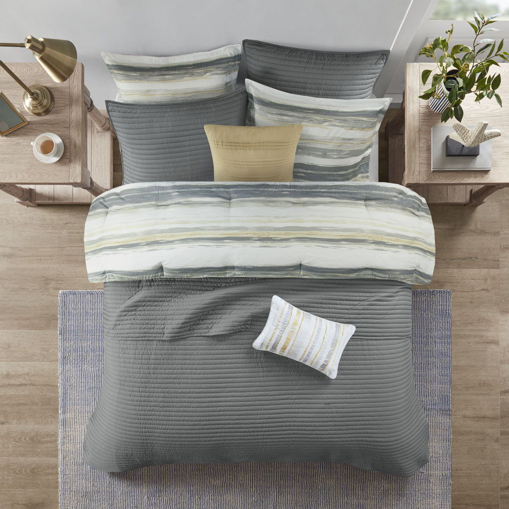 Marina - King 8 Piece Printed Comforter And Coverlet Set Collection - Sand