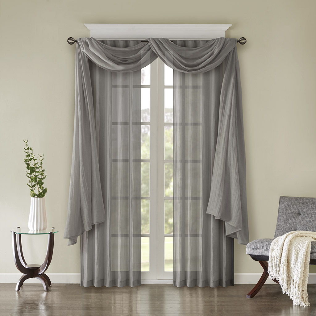 Harper - 144" Solid Crushed Scarf Sheer - Gray
