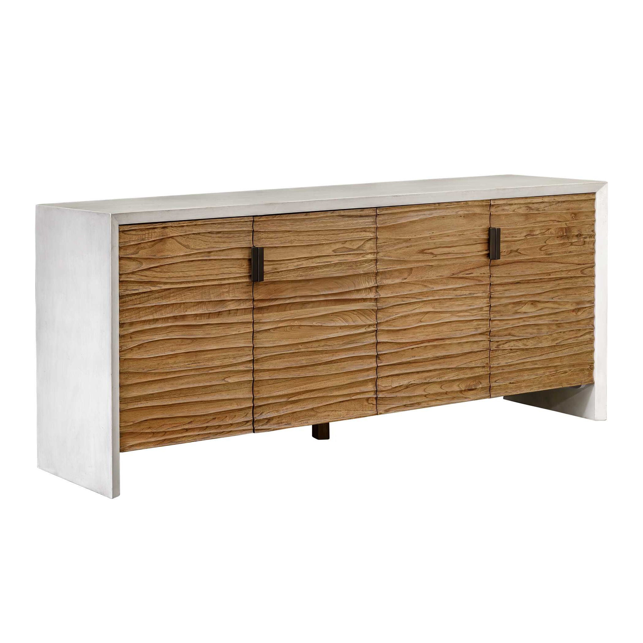 Brinson - Carved Wood 4 Door Cabinet - White / Woodtone