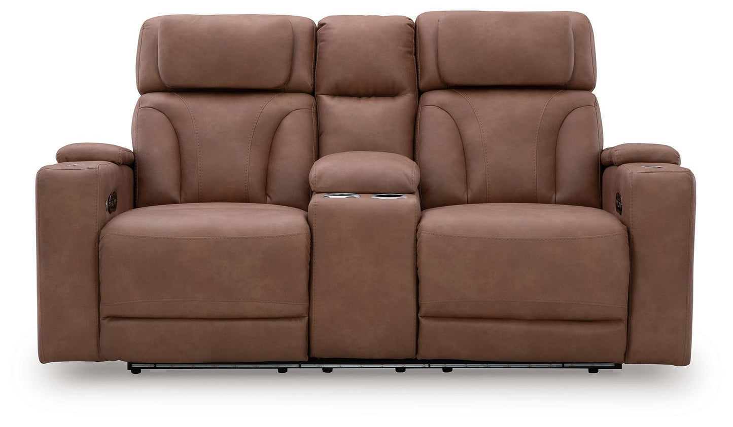 Clean-Slate - Power Reclining Loveseat With Console / Adj Headrest - Caramel