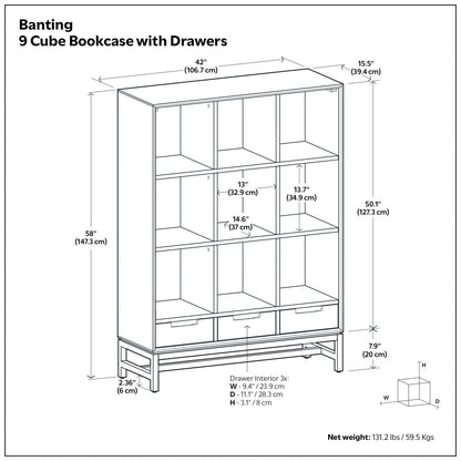 Banting - 9 Cube Bookcase With Drawers - Walnut Brown
