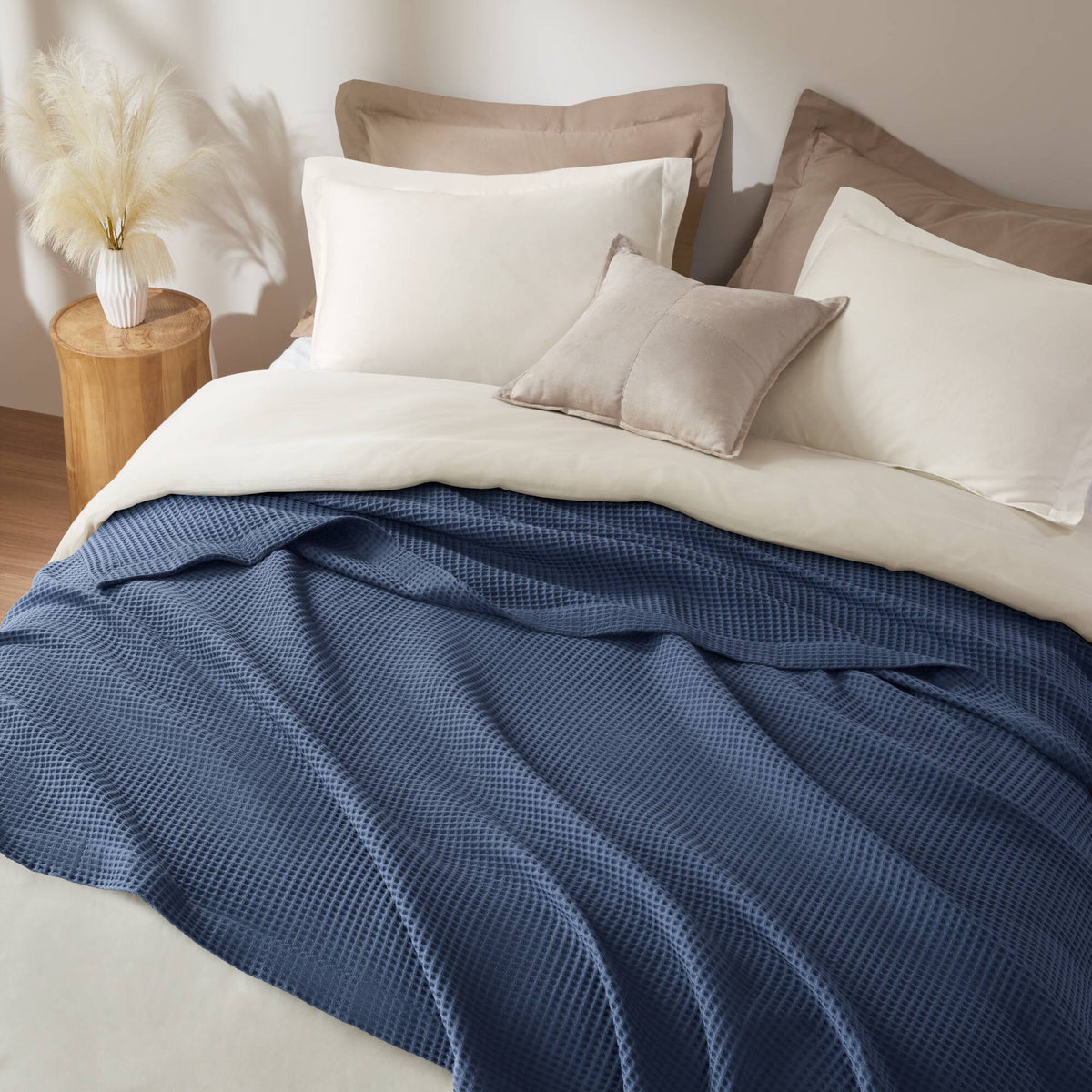 Waffle Weave - Cotton Blanket - Indigo