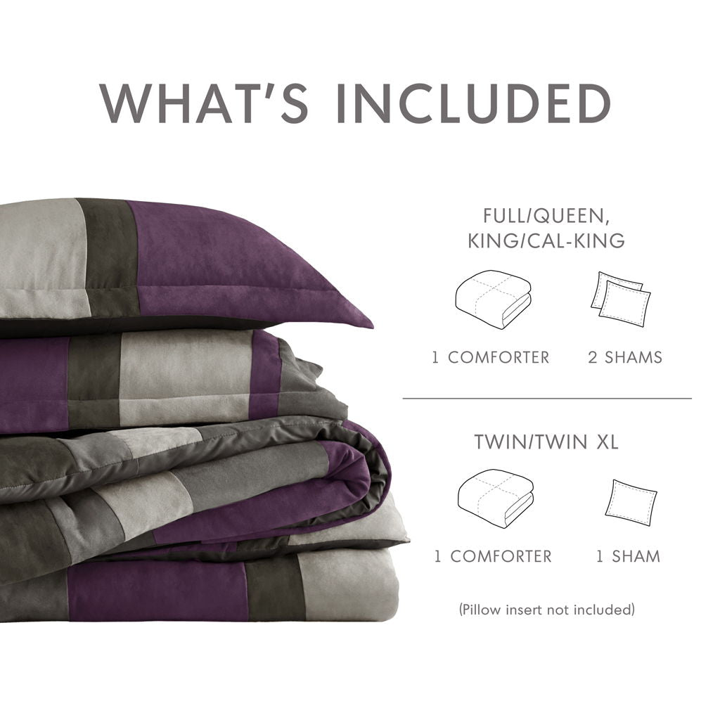 Boulder Stripe - Full/Queen Pieced Comforter Set - Purple
