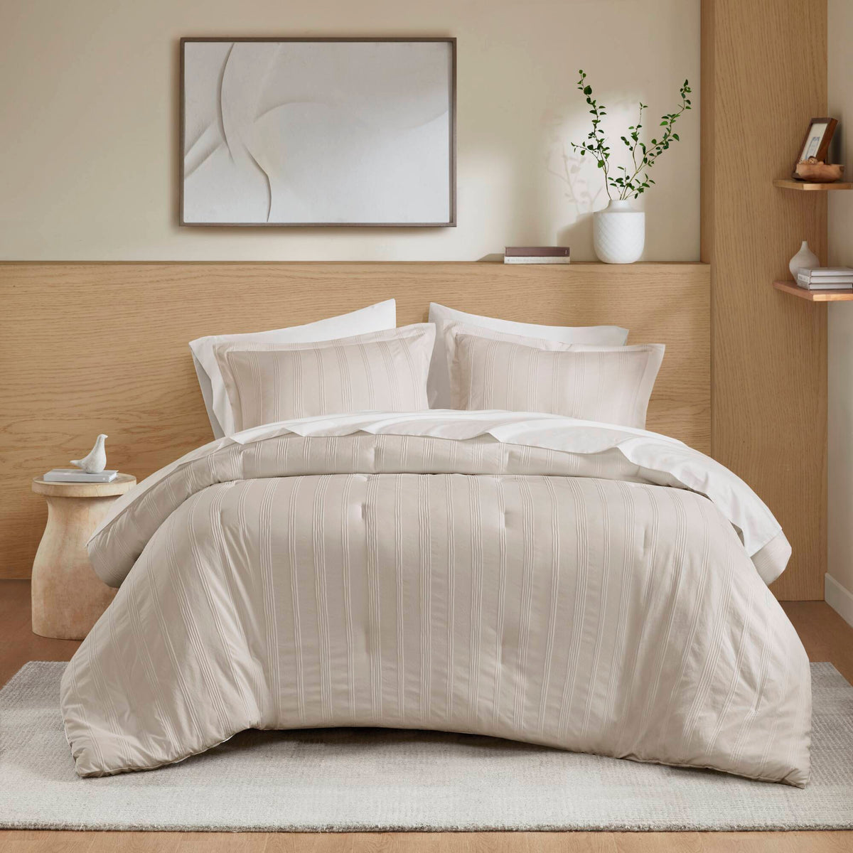 Logan - Queen Striped Comforter Set - Neutral