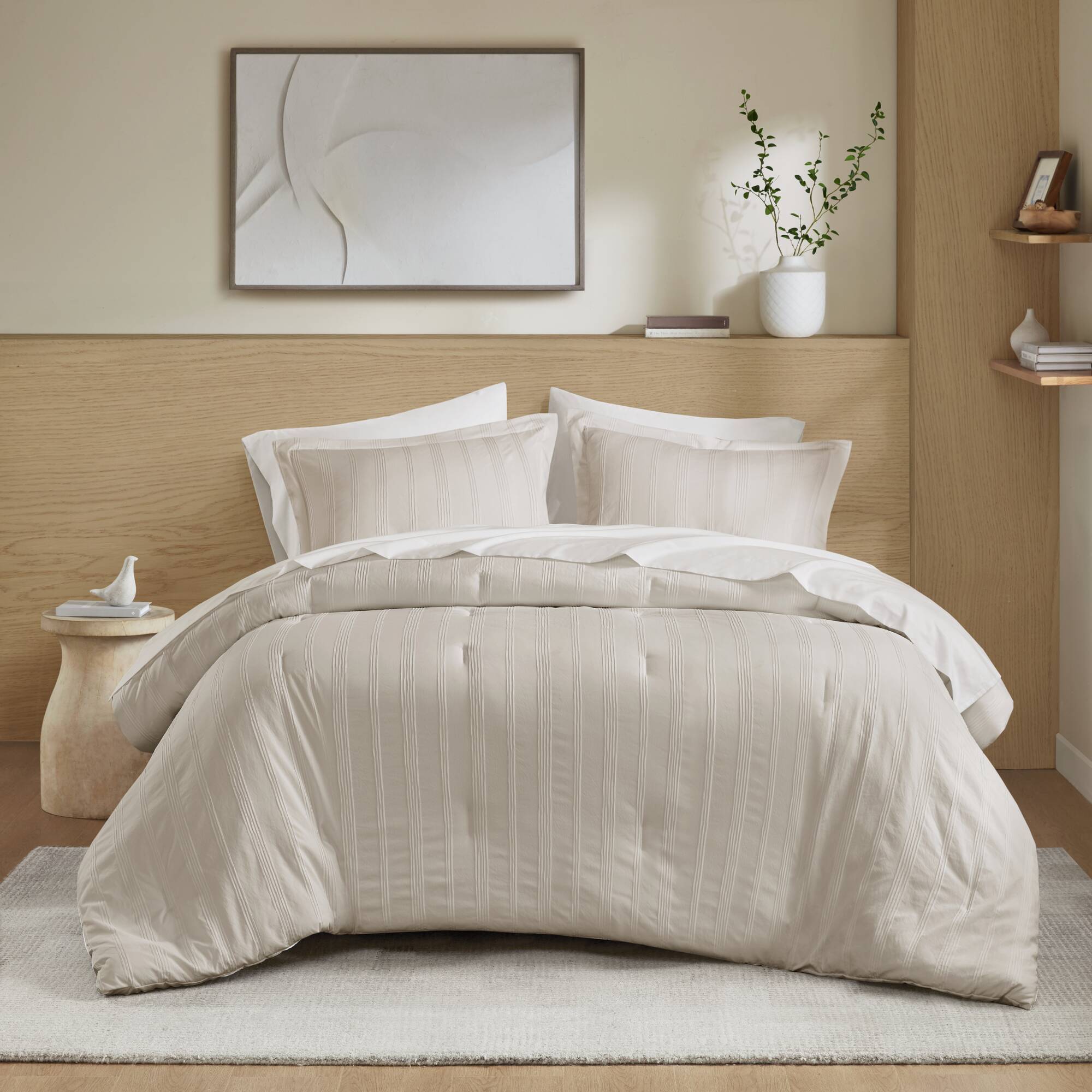 Logan - Full Striped Comforter Set - Neutral