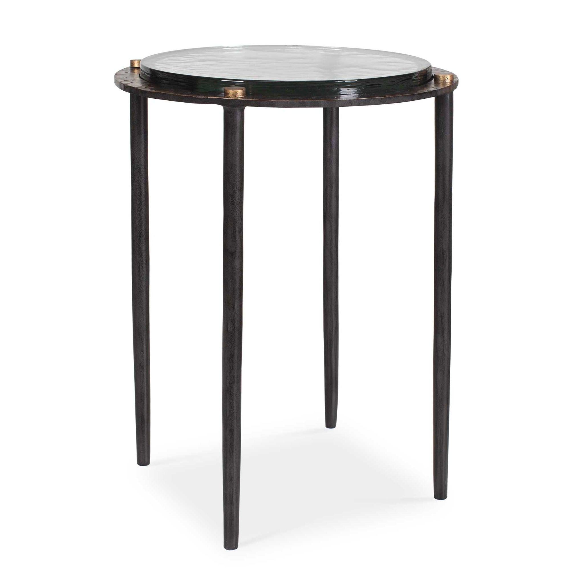 Kennington - Round Glass Accent Table - Black / Brass / Bronze