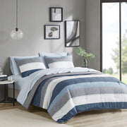 Jaxon - Stripe Comforter Set With Bed Sheets - Blue / Gray