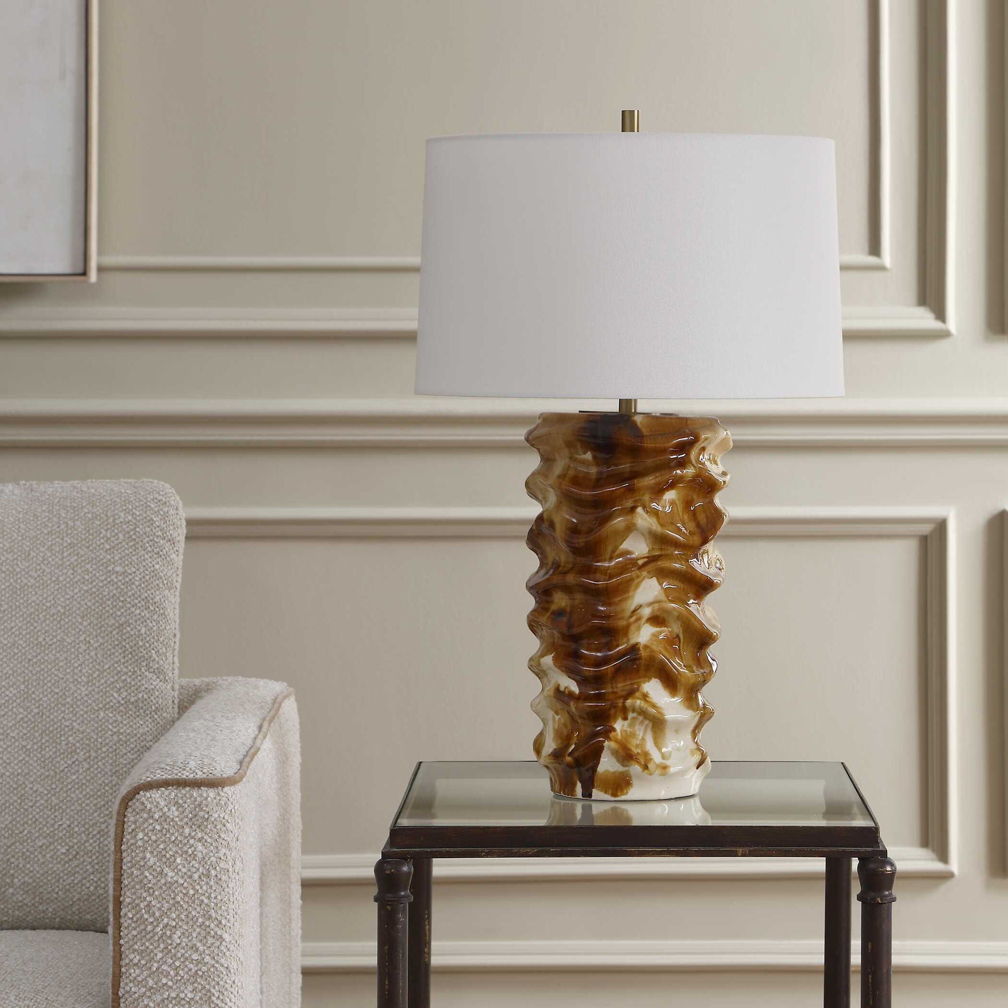 Bassa - Glazed Table Lamp - Brown / Cream