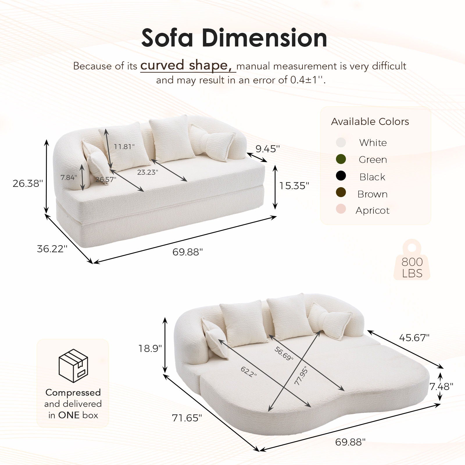 Foldable Sofa Bed, Boneless Couch Convertible Sleeper With 4 Pillows