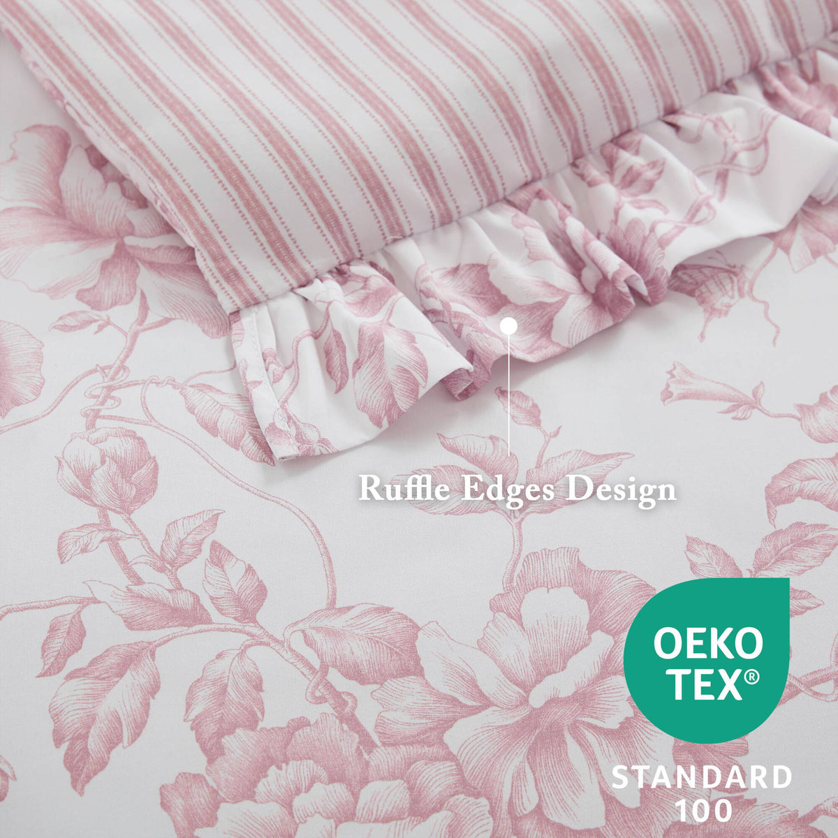 Adele - Full/Queen 5 Pieces Comforter Set With Decorative Pillows - Pink