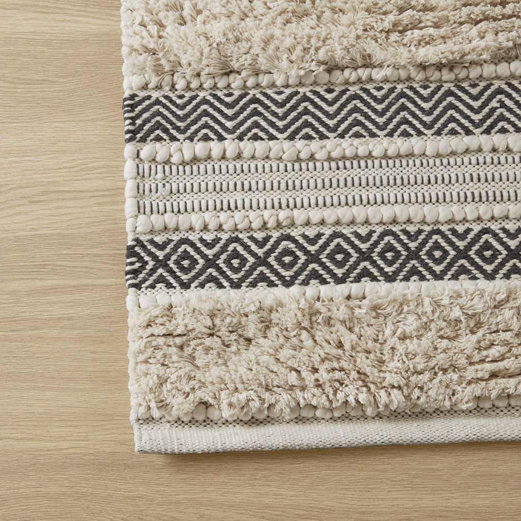 Asher - 22" x 58" Woven Texture Stripe Bath Rug - Black