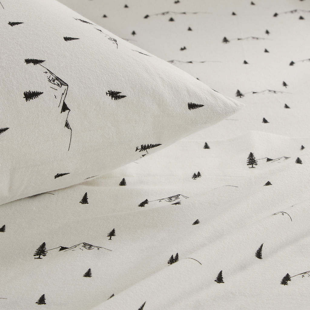Cotton Flannel - King Sheet Set - Black Pine Trees