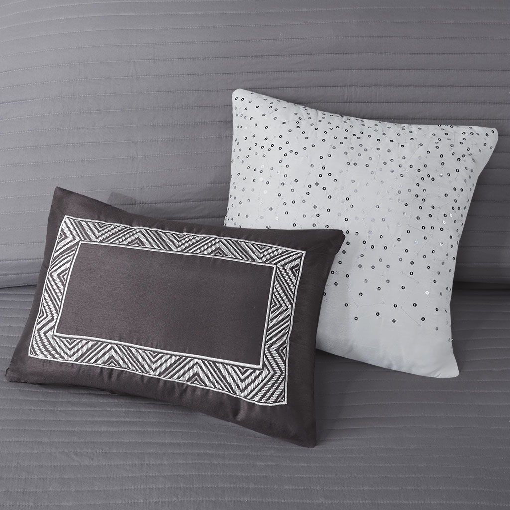 Rhapsody - King 6 Piece Reversible Coverlet Set - Gray / Taupe