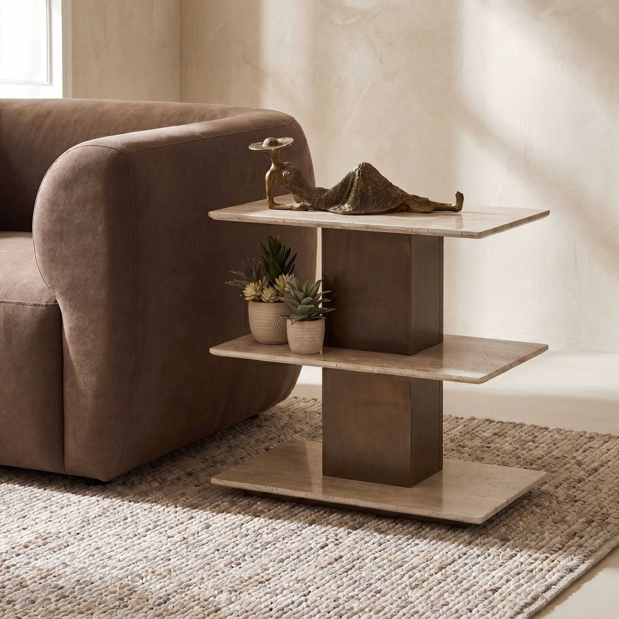 Travertini - 3 Tiered Accent Table - Bronze / Beige