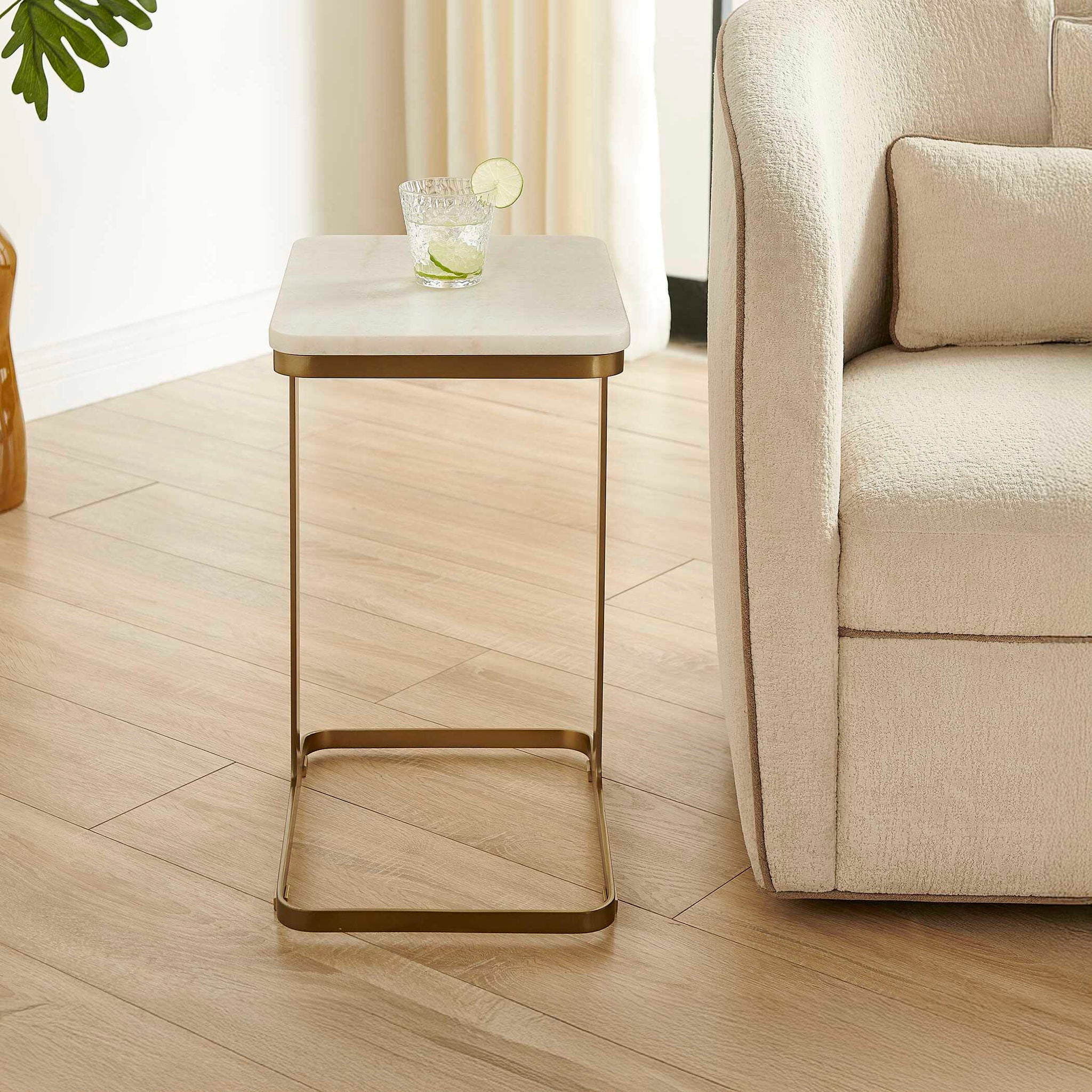Tylan - Marble Accent Table - Brass / White