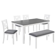 6 Piece Kitchen Dining Set, Rectangular Dining Table With 4 Upholstered Chairs And Bench - Gray / White