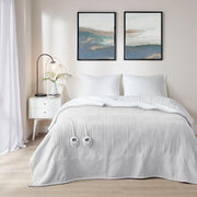 Fleece to Sherpa - Twin Heated Blanket - Light Gray