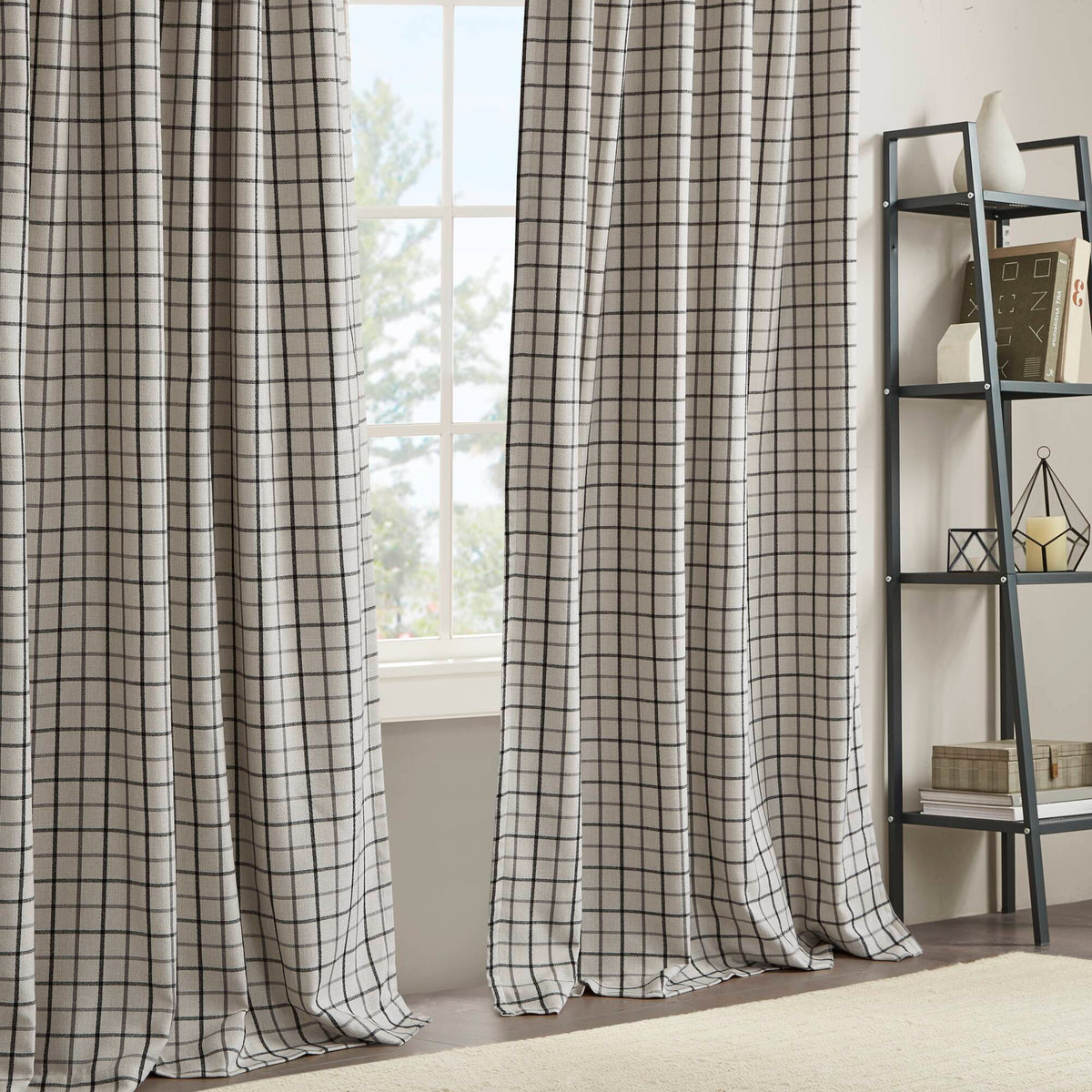 Anaheim - 50x84" Plaid Rod Pocket And Back Tab Curtain Panel With Fleece Lining - Black