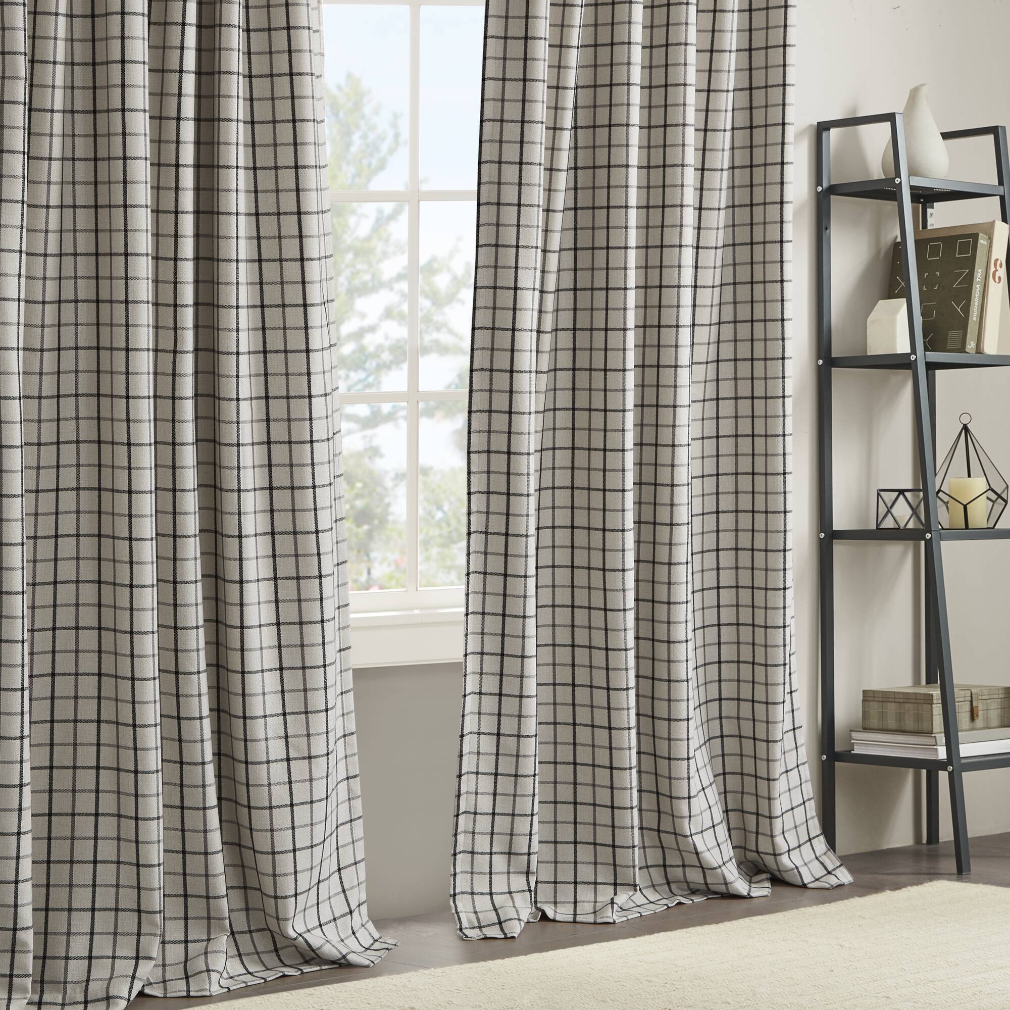 Anaheim - 50x95" Plaid Rod Pocket And Back Tab Curtain Panel With Fleece Lining - Black