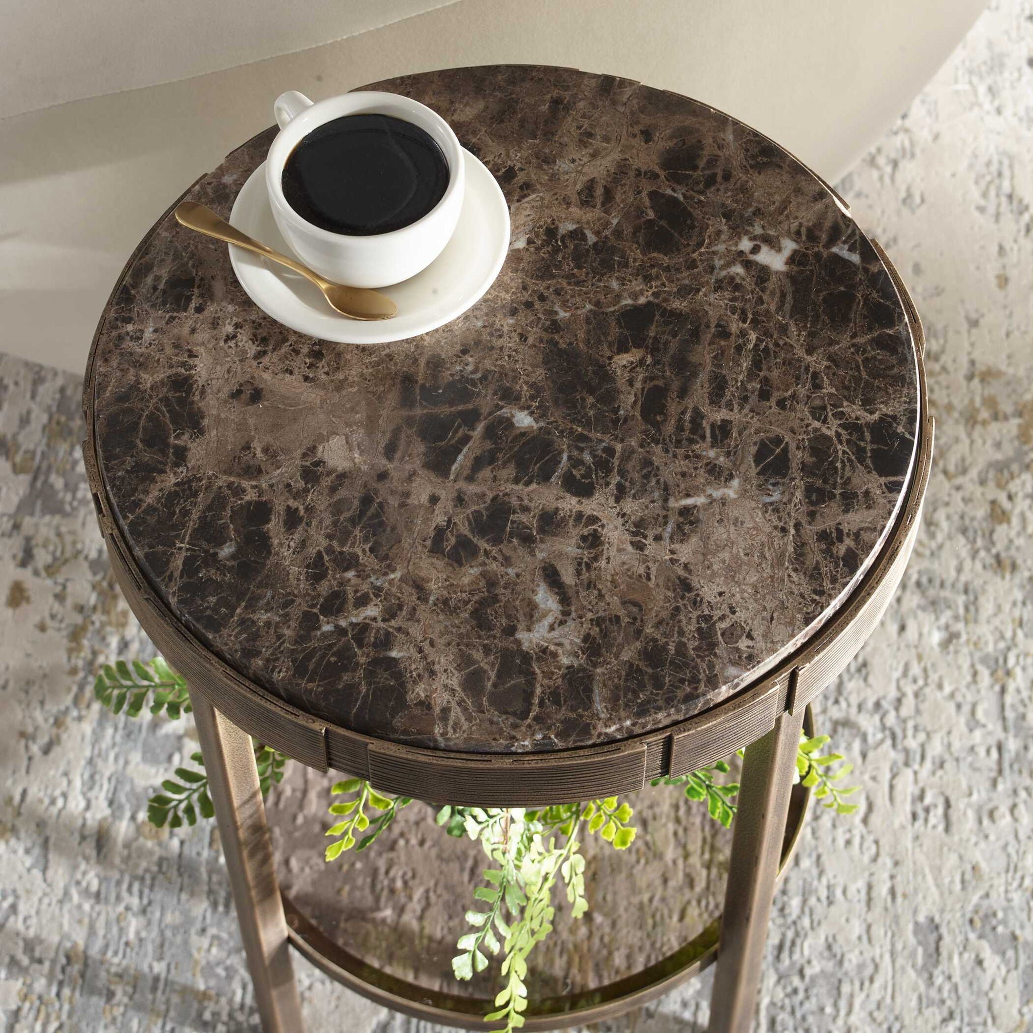 Cusano - Round Dark Marble Accent Table - Brass / Brown