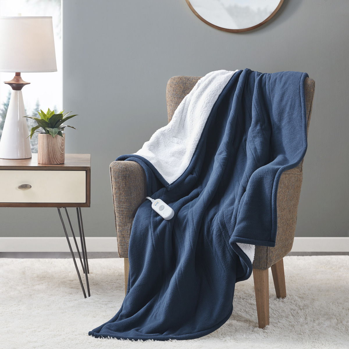 Fleece to Sherpa - Heated Throw - Blue