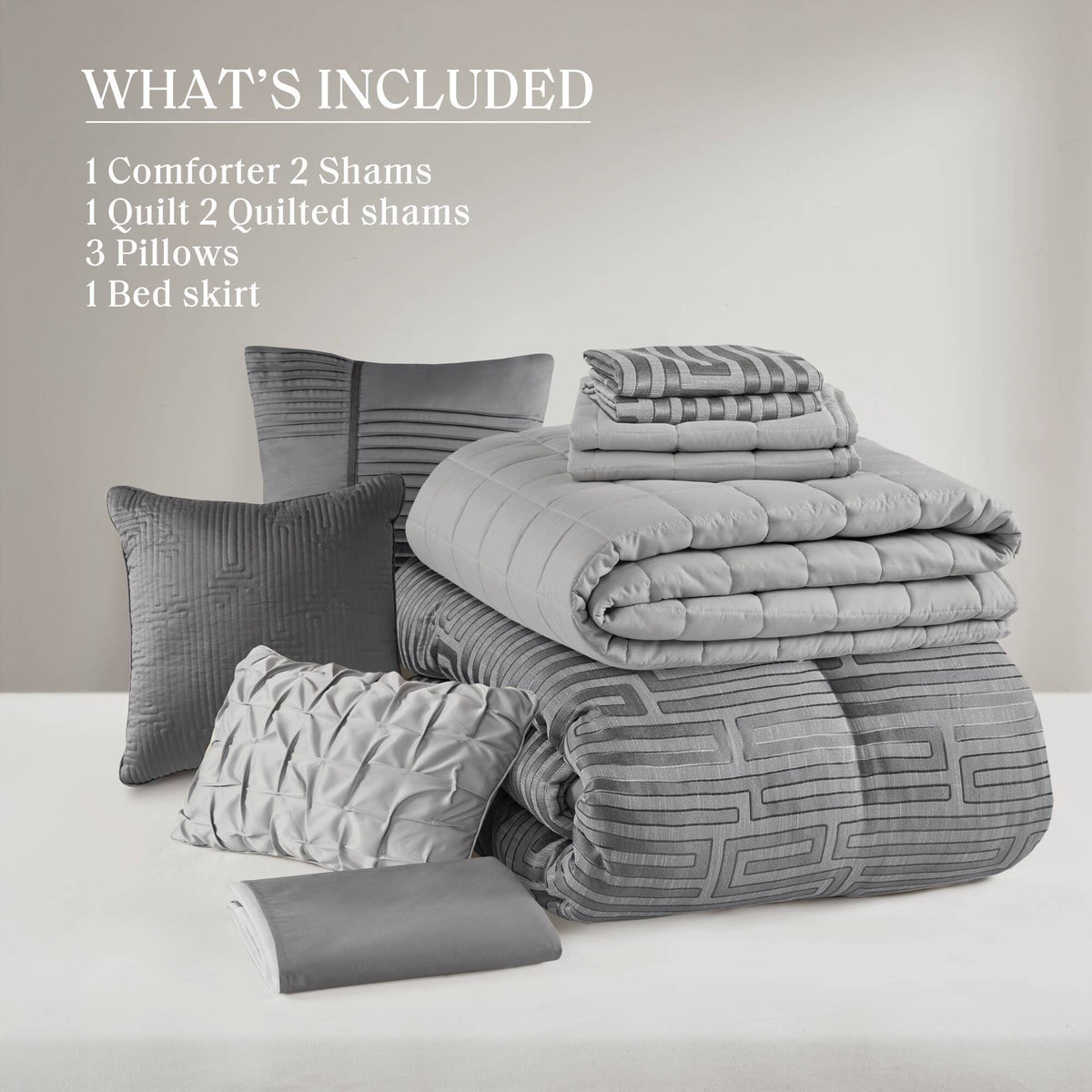 Royce - 10 Piece California King Luxury Comforter Set - Gray