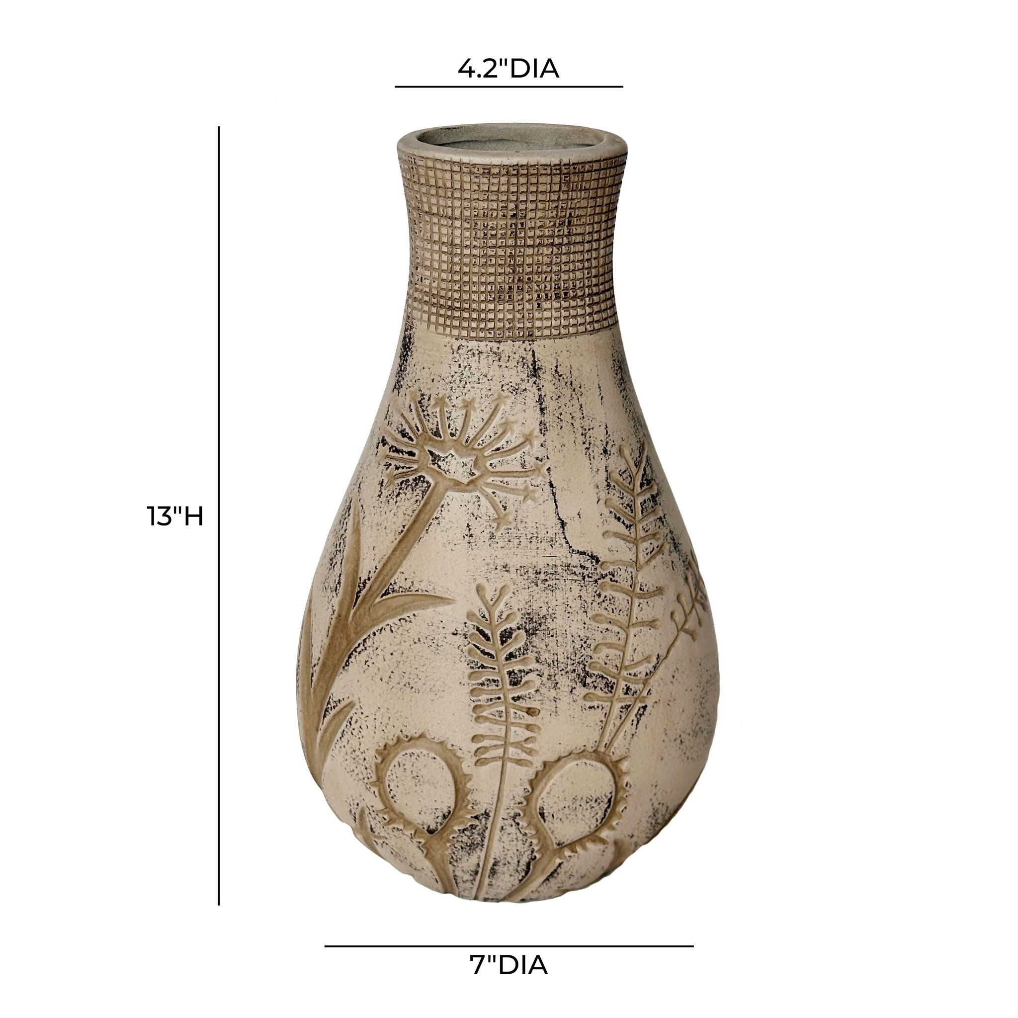 Earthenware - Floral Pattern Vase - Gray