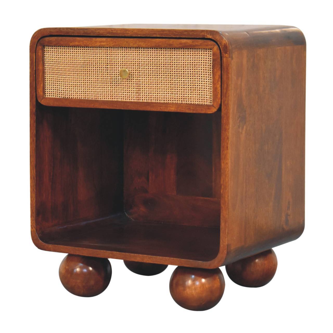 Open Woven Bedside Table, 1 Drawer - Chestnut