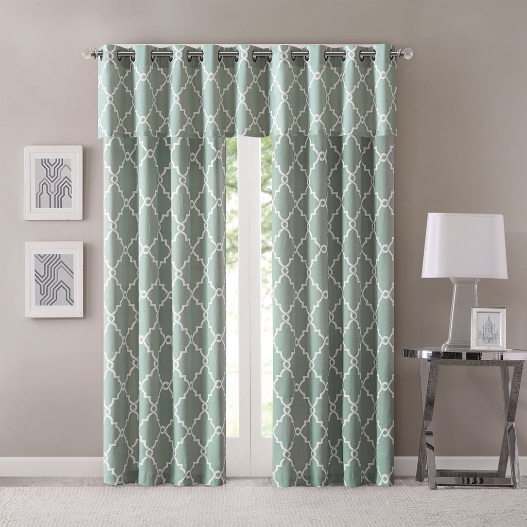 Saratoga - 18" Fretwork Print Grommet Top Window Valance - Seafoam