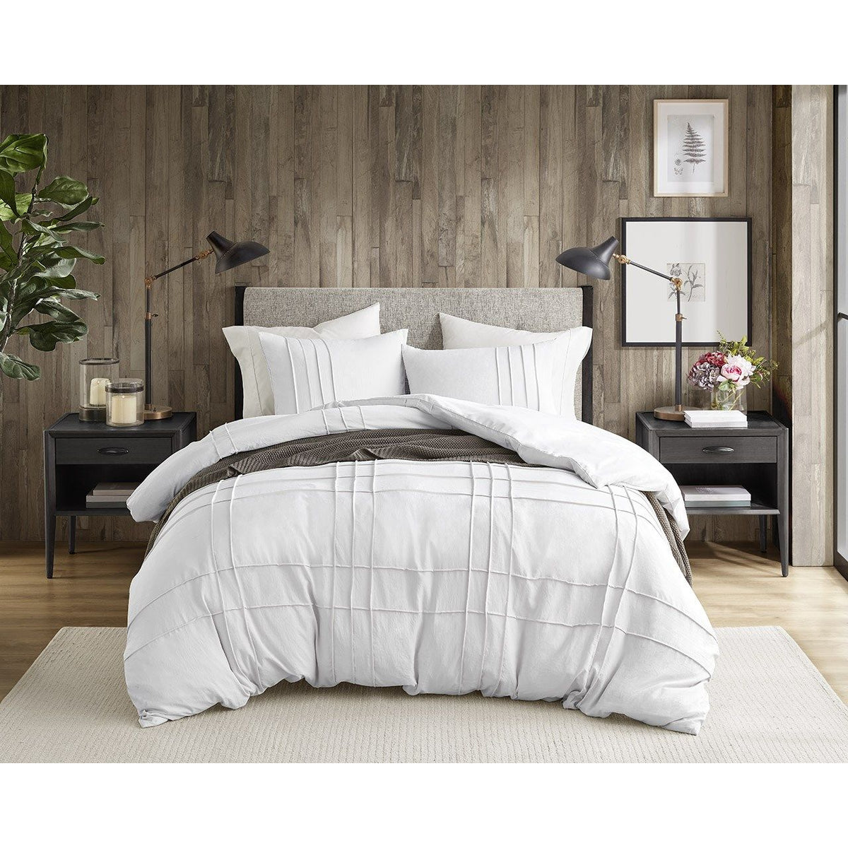 Porter - Queen Soft Washed Pleated Comforter Set - White