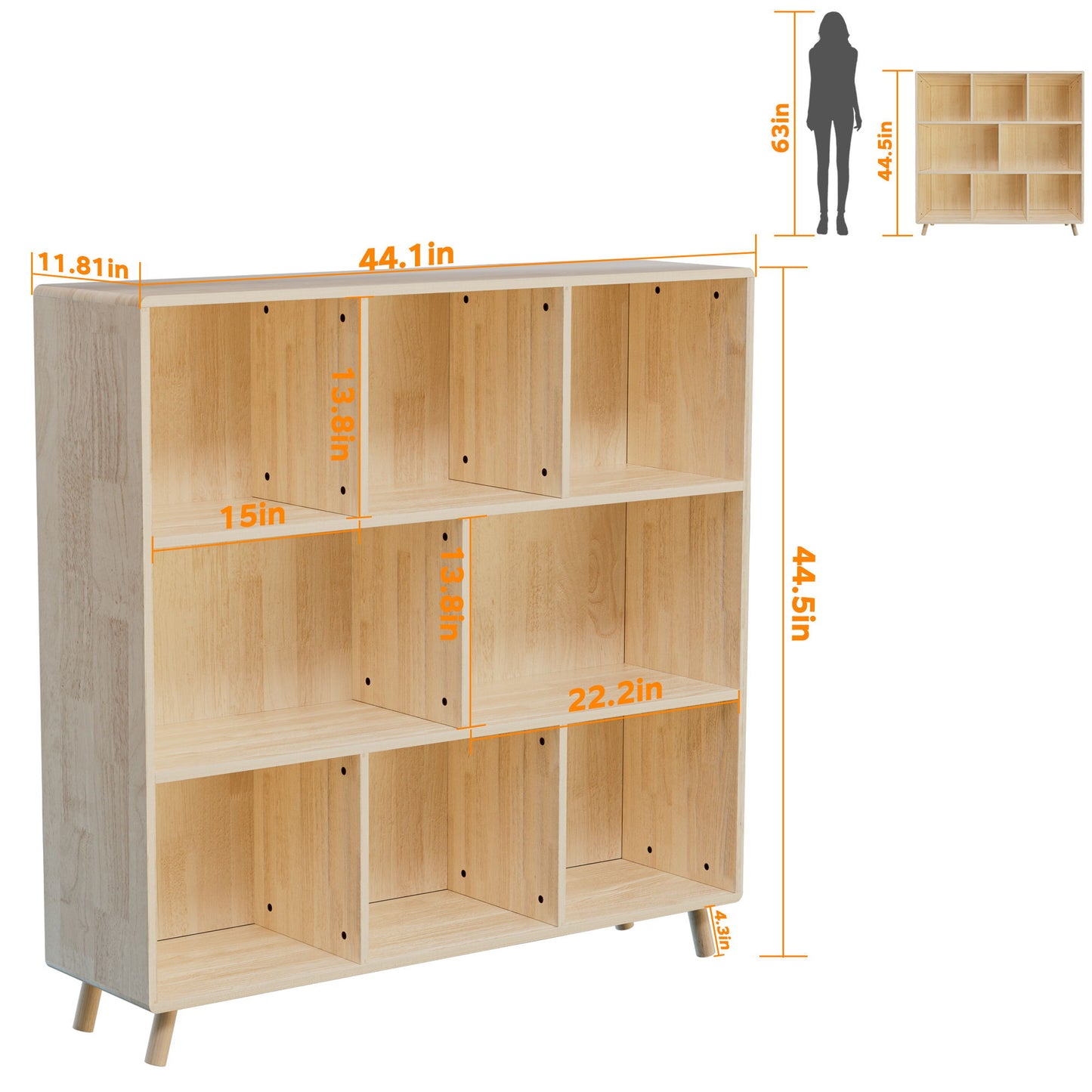 8 Compartment Storage Cabinet With Fixed Shelves For Books - Wood